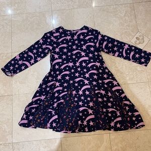 Shooting star print dress kids long sleeve